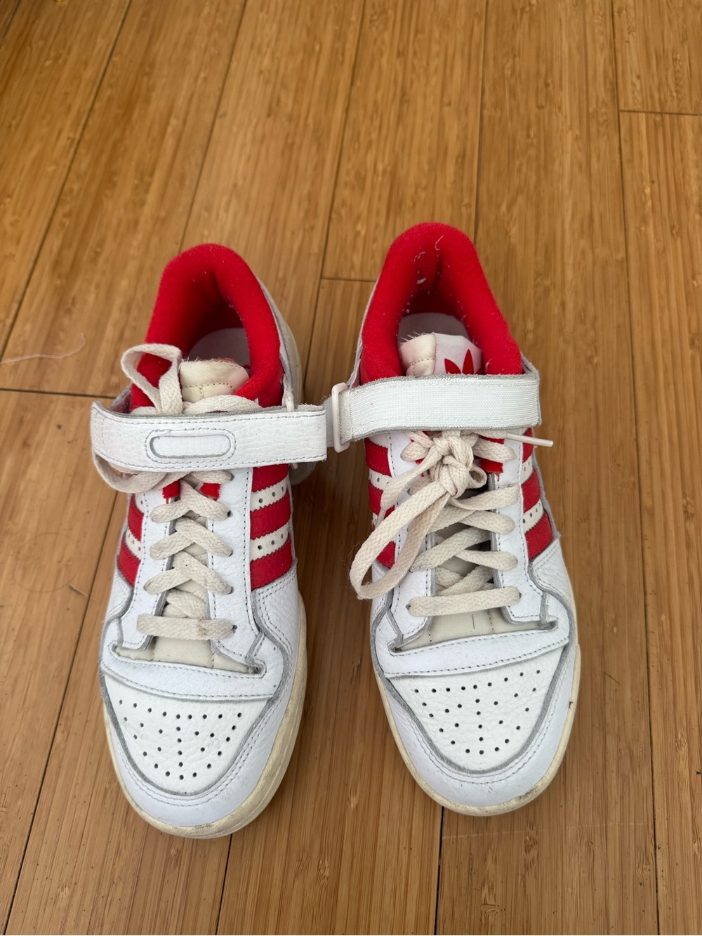 Adidas Forum White and Red Sneakers with Hook-and-Loop Strap